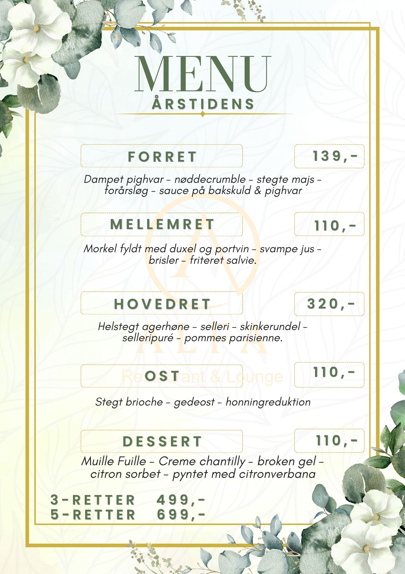 Årstidens menu på Restaurant Alfa