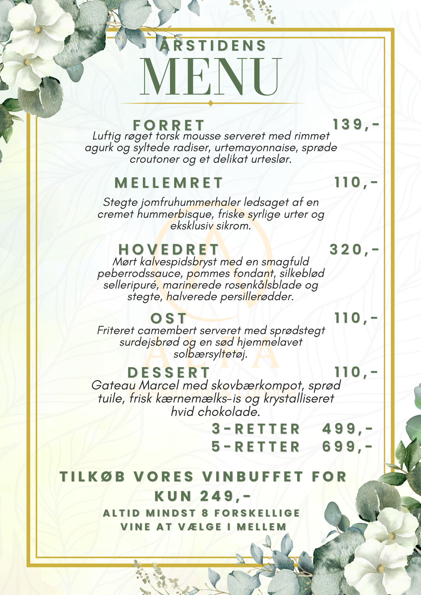 Årstidens menu på Restaurant Alfa